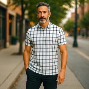 Antigua Men’s Large Polo Shirt Checkered NEW